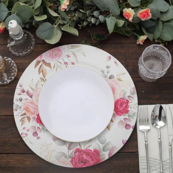 CHARGER PLATE - 6 pack:  13" Rose Flower Design Plastic Charger Plates - Picture 7 of 15